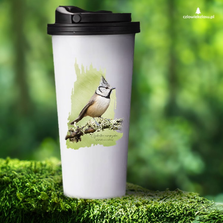 Czubatka europejska - Lophophanes cristatus - Sikorka - Sikorka czubatka - Prezent dla ornitologa - Kubek termiczny
