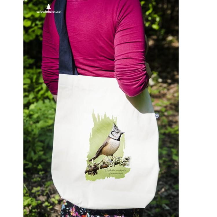 Czubatka europejska - Lophophanes cristatus - Sikorka - Sikorka czubatka - Prezent dla ornitologa - Torba na ramię