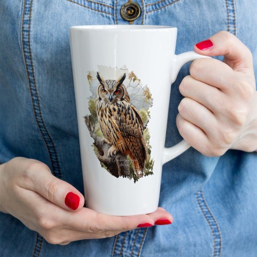 Uszatka - Asio otus - Prezent dla ornitologa - Prezent dla przyrodnika - Uszatka #2 - Kubek latte
