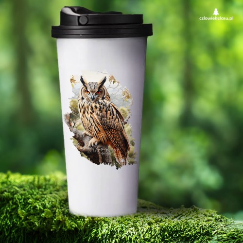 Uszatka - Asio otus - Prezent dla ornitologa - Prezent dla przyrodnika - Uszatka #2 - Kubek termiczny