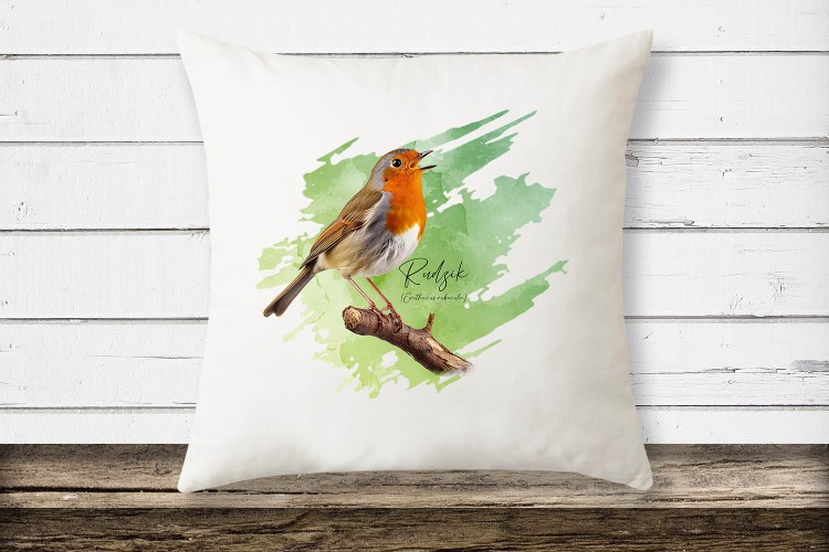 Rudzik - Erithacus rubicola - Raszka - Prezent dla ornitologa - Poduszka