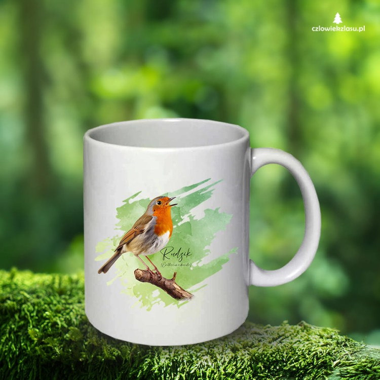 Rudzik - Erithacus rubicola - Raszka - Prezent dla ornitologa - Kubek ceramiczny