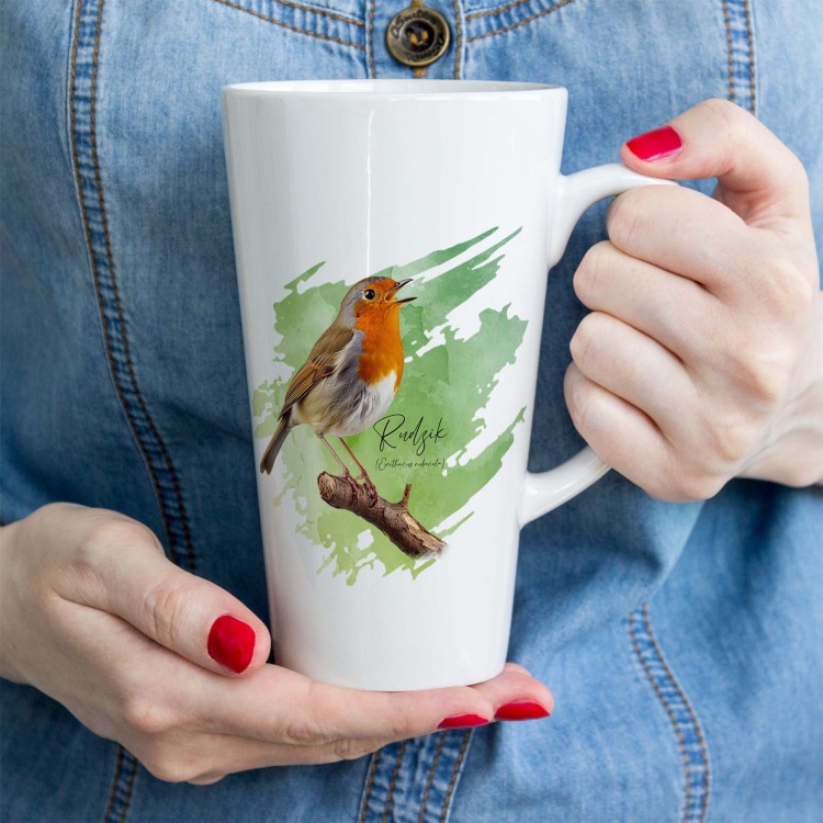 Rudzik - Erithacus rubicola - Raszka - Prezent dla ornitologa - Kubek latte