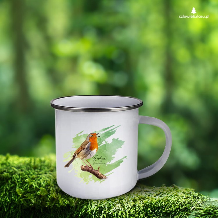 Rudzik - Erithacus rubicola - Raszka - Prezent dla ornitologa - Kubek emaliowany