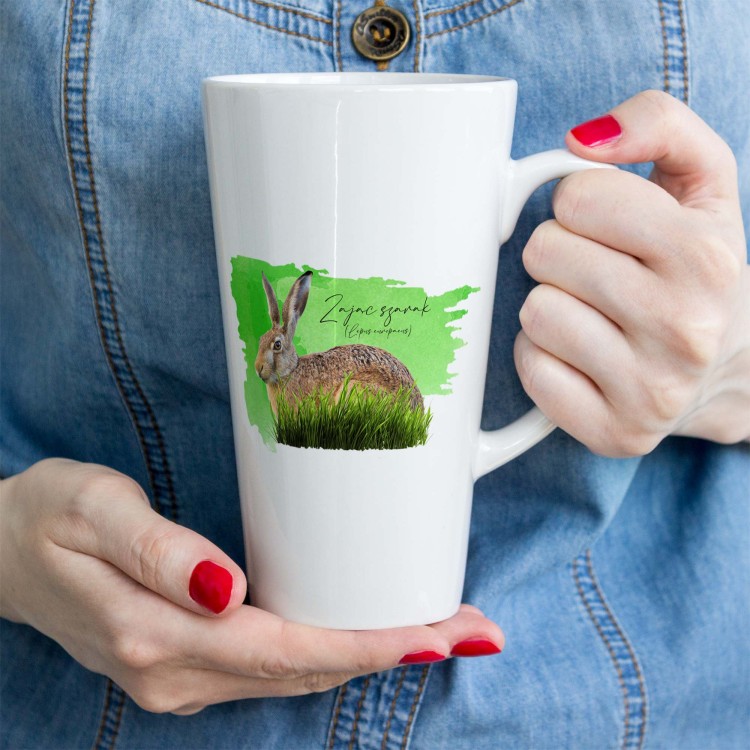 Zając szarak - Lepus europaeus - Prezent dla przyrodnika - Kubek z zającem - Kubek latte - Człowiek z lasu