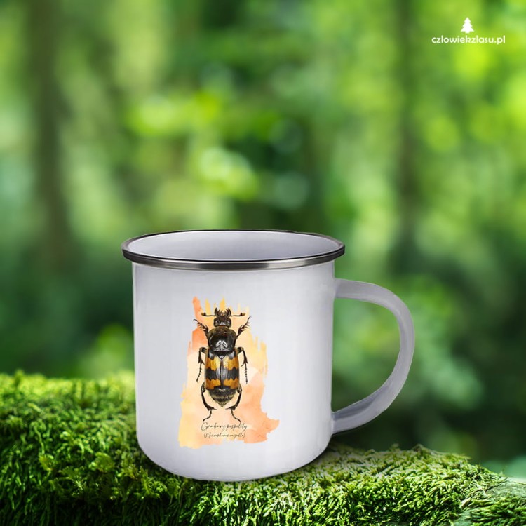 Grabarz pospolity /Nicrophorus vespillo/  - Kubek emaliowany - Prezent dla entomologa