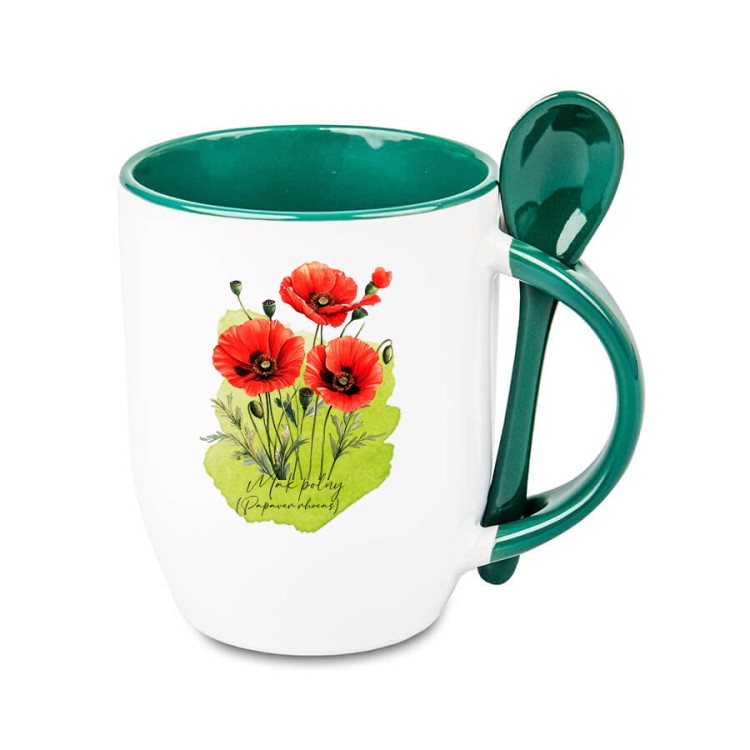 Mak polny /Papaver rhoeas L./– prezent dla botanika, prezent dla florysty, miłośnika roślin - Kubek z łyżeczką