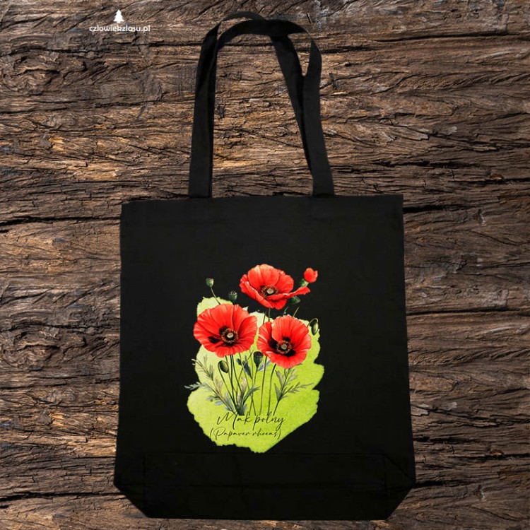 Mak polny /Papaver rhoeas L./ – prezent dla botanika, prezent dla florysty, miłośnika roślin - Torba czarna