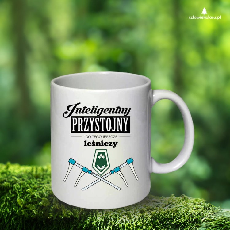 Leśniczy - Inteligentny, przystojny i do tego jeszcze leśniczy – Prezent dla leśniczego - Kubek ceramiczny - czlowiekzlasu.pl - Człowiek z lasu
