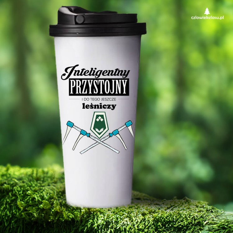 Leśniczy – Inteligentny, przystojny i do tego jeszcze leśniczy - Prezent dla leśniczego - Kubek termiczny - czlowiekzlasu.pl - Człowiek z lasu