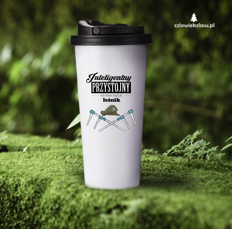 Leśniczy – Inteligentny, przystojny i do tego jeszcze leśniczy - Prezent dla leśniczego - Kubek termiczny - czlowiekzlasu.pl - Człowiek z lasu