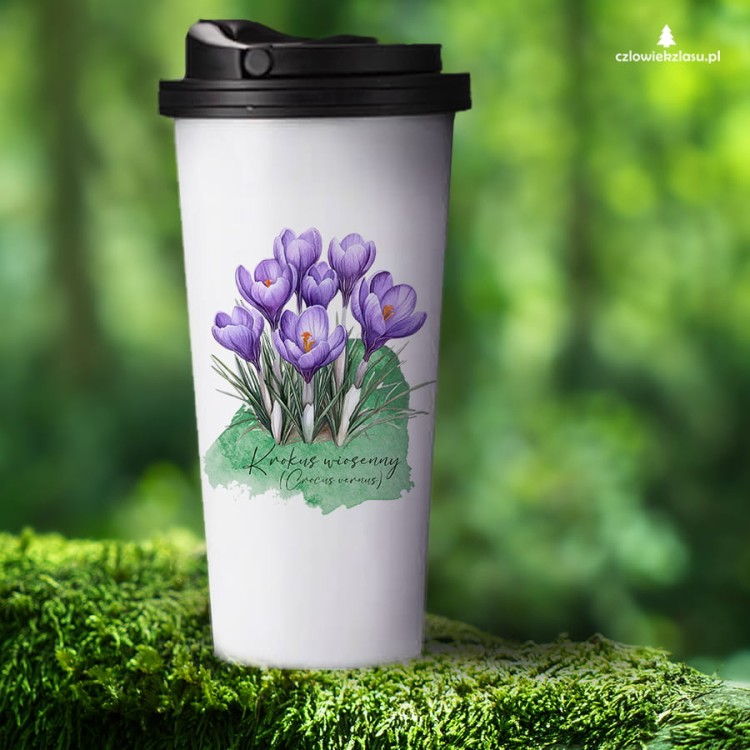 Krokus wiosenny /Crocus vernus/ – prezent dla botanika, prezent dla florysty, miłośnika roślin - kubek termiczny