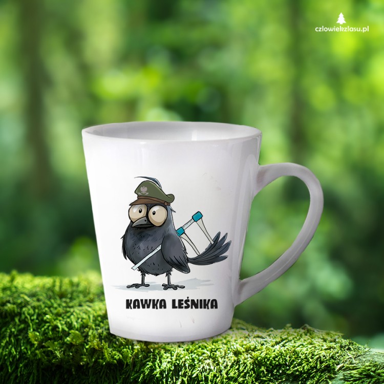 Biały ceramiczny kubek latte z nadrukiem kawka leśnika, prezent dla leśnika, pojemność 300 ml lub 450 ml
