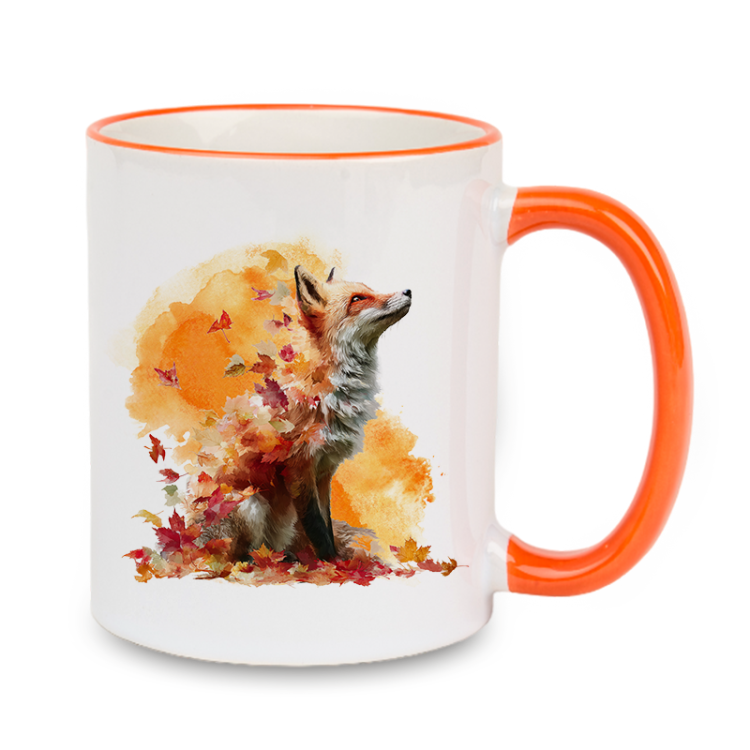 Lis rudy jesień - Lis pospolity - Vulpes vulpes - Kubek z pomarańczowym uchem