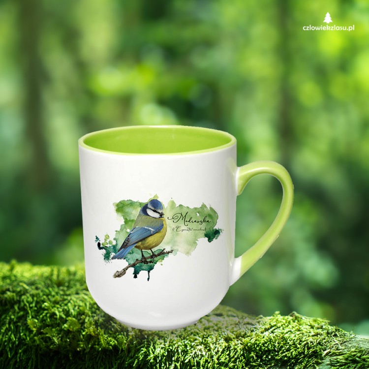 Sikorka modraszka - Cyanistes caeruleus - Prezent dla ornitologa -Kubek zielony coffee