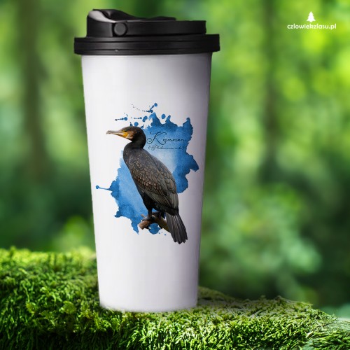 Kormoran zwyczajny /Phalacrocorax carbo/.- Kubek termiczny - Prezent dla ornitologa