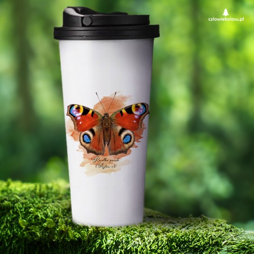 Rusałka pawik /Aglais io/- prezent dla Lepidopterologa, prezent dla entomologa - Kubek termiczny