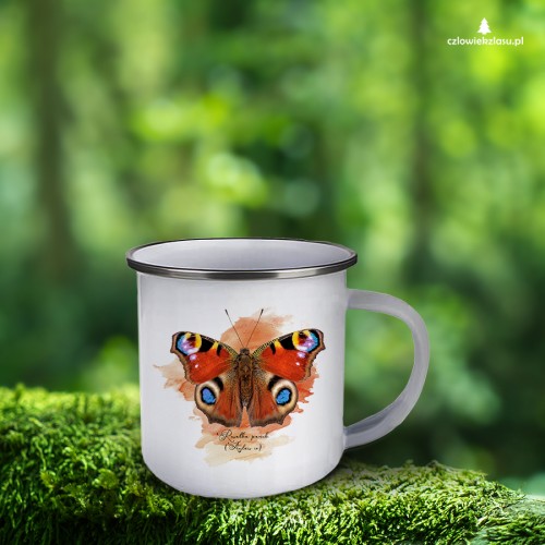 Rusałka pawik /Aglais io/- prezent dla Lepidopterologa, prezent dla entomologa - Kubek emaliowany