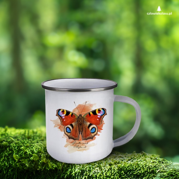Rusałka pawik /Aglais io/- prezent dla Lepidopterologa, prezent dla entomologa - Kubek emaliowany