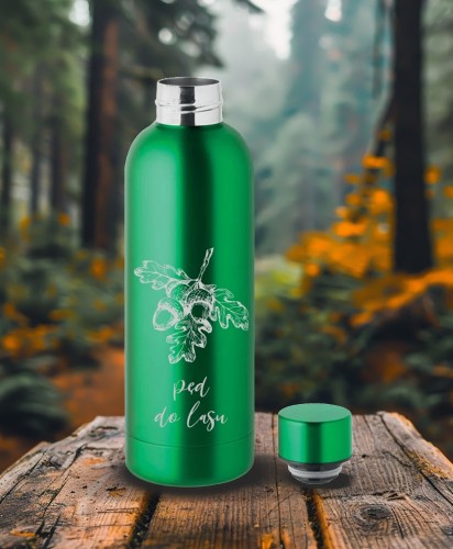 Zielona butelka z grawerem - Personalizacja - Pęd do lasu - Butelka termiczna