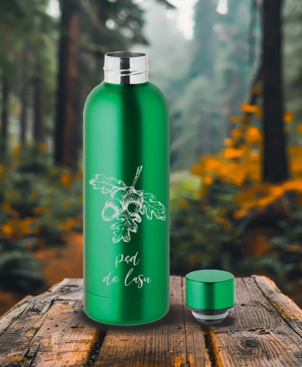 Zielona butelka z grawerem - Personalizacja - Pęd do lasu - Butelka termiczna