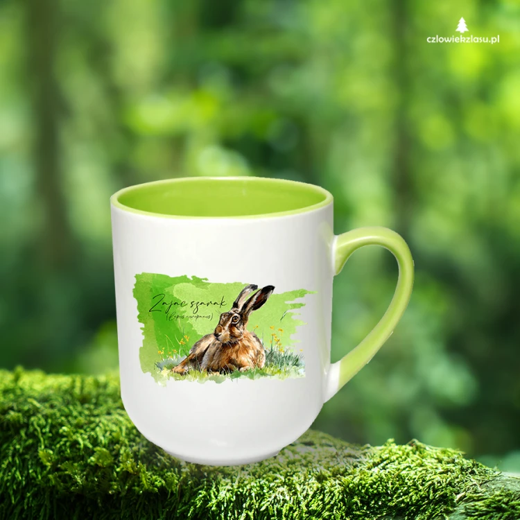 Zając szarak /Lepus europaeus/ - Kubek jasnozielony coffee