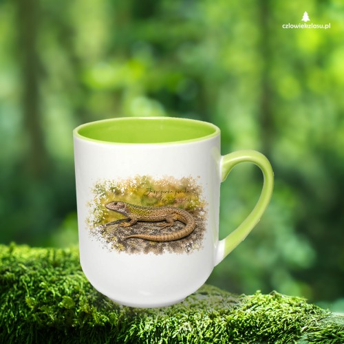 Jaszczurka zwinka (Lacerta agilis) - prezent dla herpetologa - Kubek jasnozielony coffee