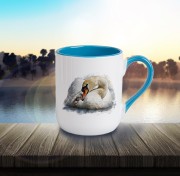 Łabędzie - Kubek z łabędziem - Prezent dla ornitologa - Kubek jasnoniebieski coffee