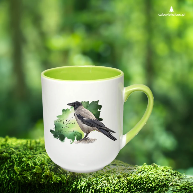 Wrona siwa /Corvus corone/ - prezent dla ornitologa - Kubek jasozielony coffee