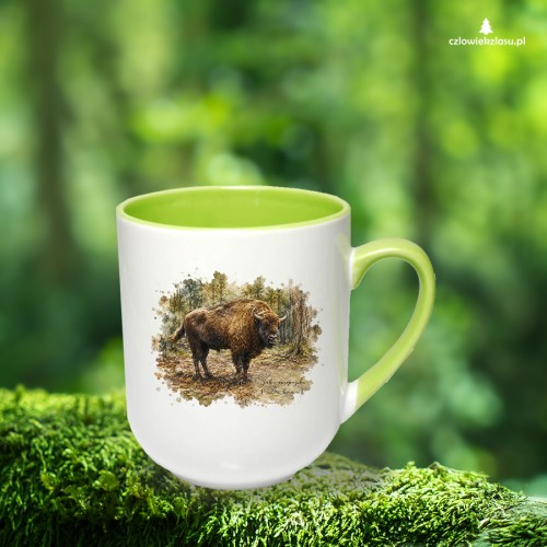 Żubr/Bos bonasus/ - prezent dla przyrodnika - Kubek jasnozielony coffee