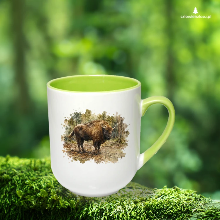 Żubr/Bos bonasus/ - prezent dla przyrodnika - Kubek jasnozielony coffee