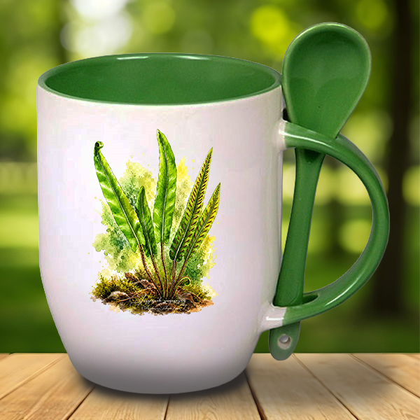 Języcznik zwyczajny /Asplenium scolopendrium/ - prezent dla botanika, prezent dla florysty, miłośnika roślin - Paproć - Kubek z łyżeczką