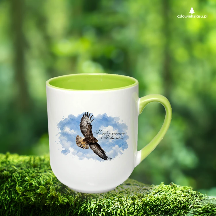 Myszołów /Buteo buteo/ - prezent dla Ornitologa - Kubek jasnozielony coffee