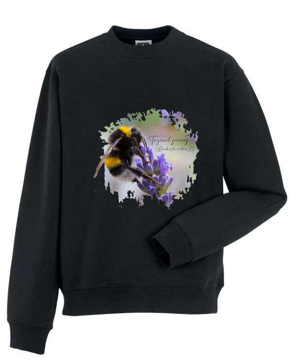 Personalizowana bluza spoza regularnej oferty dowolny dostępny kolor bez kaptura z trzmielem ziemnym (Bombus terrestris) - autorska grafika Pauliny Strejczek-Jaźwińskiej.