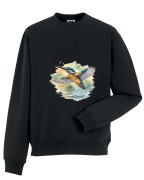 Bluza z zimorodkiem zwyczajnym (Alcedo atthis) - autorska grafika Pauliny Strejczek-Jaźwińskiej. Kolor i fason na zamówienie, spoza oferty, rozmiary S-XL. Kolekcja Zimorodek, Człowiek z Lasu.