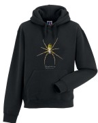 Bluza z kapturem z tygrzykiem paskowanym (Argiope bruennichi), widok od przodu - autorska grafika Pauliny Strejczek-Jaźwińskiej. Kolekcja Pająki, Człowiek z Lasu.