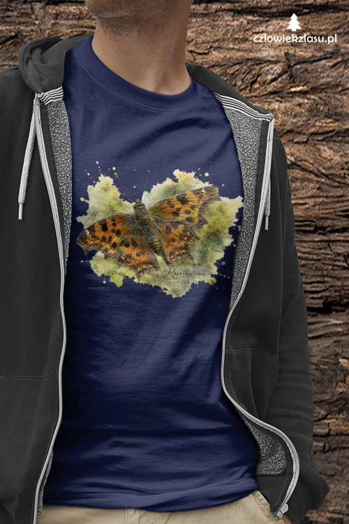 Rusałka ceik /Polygonia c-album/ - prezent dla Lepidopterologa, prezent dla entomologa - Koszulka damska / męska