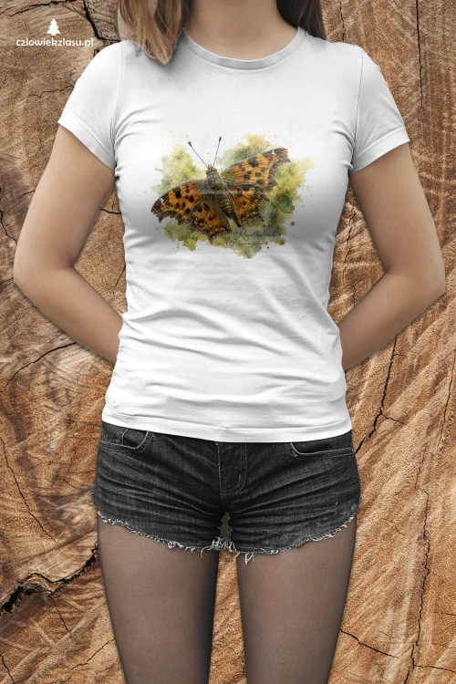 Rusałka ceik /Polygonia c-album/ - prezent dla Lepidopterologa, prezent dla entomologa - Koszulka damska / męska