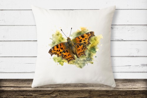 Rusałka ceik /Polygonia c-album/ - prezent dla Lepidopterologa , prezent dla entomologa - Poduszka