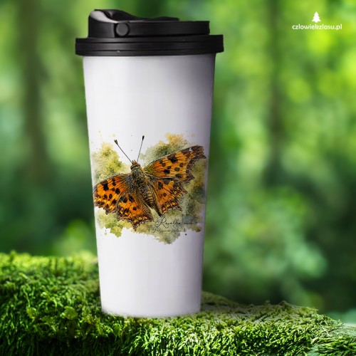 Rusałka ceik /Polygonia c-album/ - prezent dla Lepidopterologa, prezent dla entomologa - Kubek termiczny