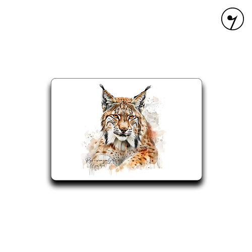 Magnes z rysiem euroazjatyckim (Lynx lynx) - autorska grafika Pauliny Strejczek-Jaźwińskiej. Wymiary 7x4,5 cm. Kolekcja Ryś, Człowiek z Lasu.