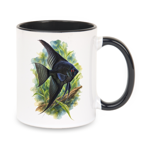 Skalar czarny - Pterophyllum scalare - Prezent dla akwarysty - Kubek dla akwarysty - Kubek ceramiczny z czarnym środkiem i uchem