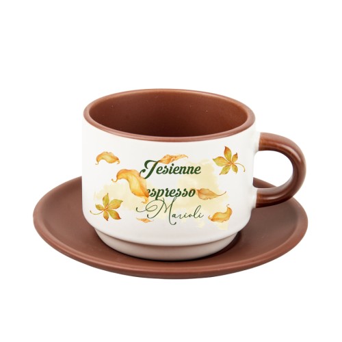 Filiżanka 120ml kolor brązowy - Personalizacja - Liście jesienne - Prezent z imieniem