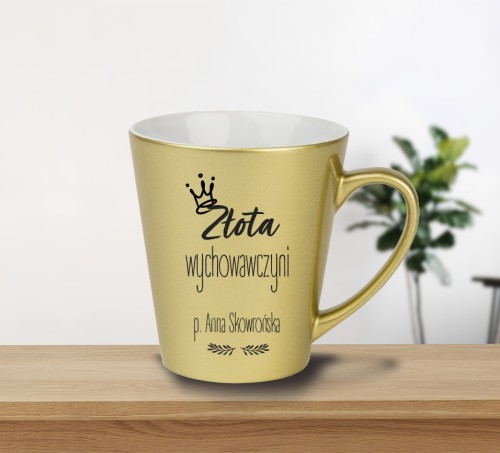 Złota Pani wychowawczyni / Pan wychowawca - Prezent dla Pani / Pana wychowawcy - Personalizacja - Kubek złoty latte
